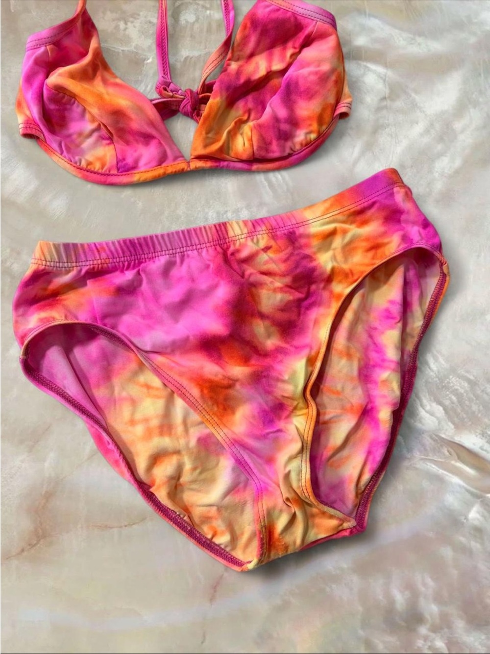 Vintage 1990s kathy ireland Pink and Orange Tie-Dye Bikini Set